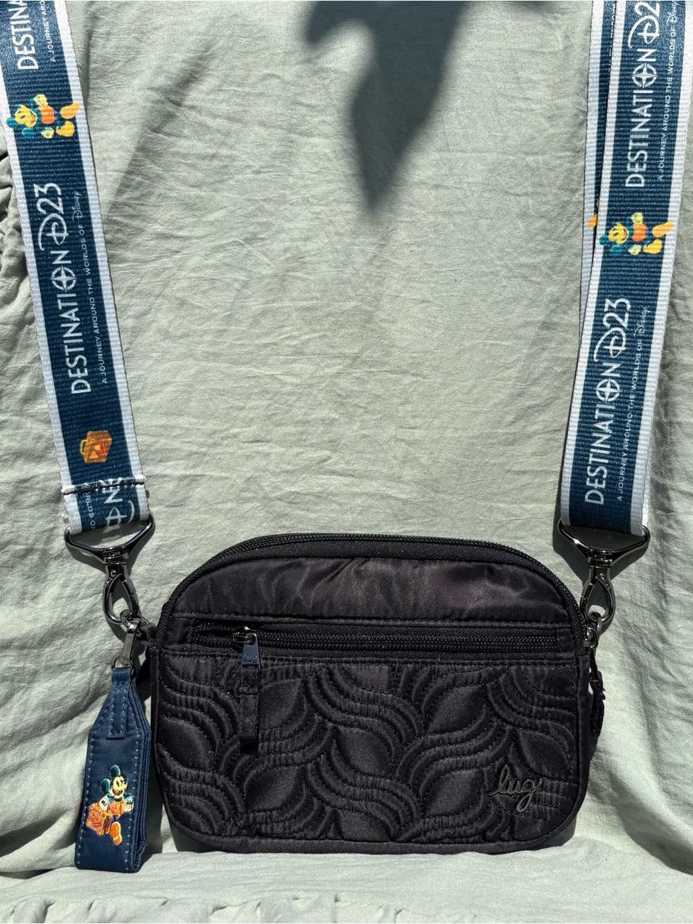 lug Black Quilted Crossbody with Blue Disney Destination Strap